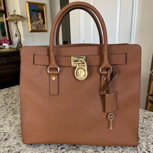 Michael Kors Hamilton large satchel / tote bag in luggage brown saffiano leather